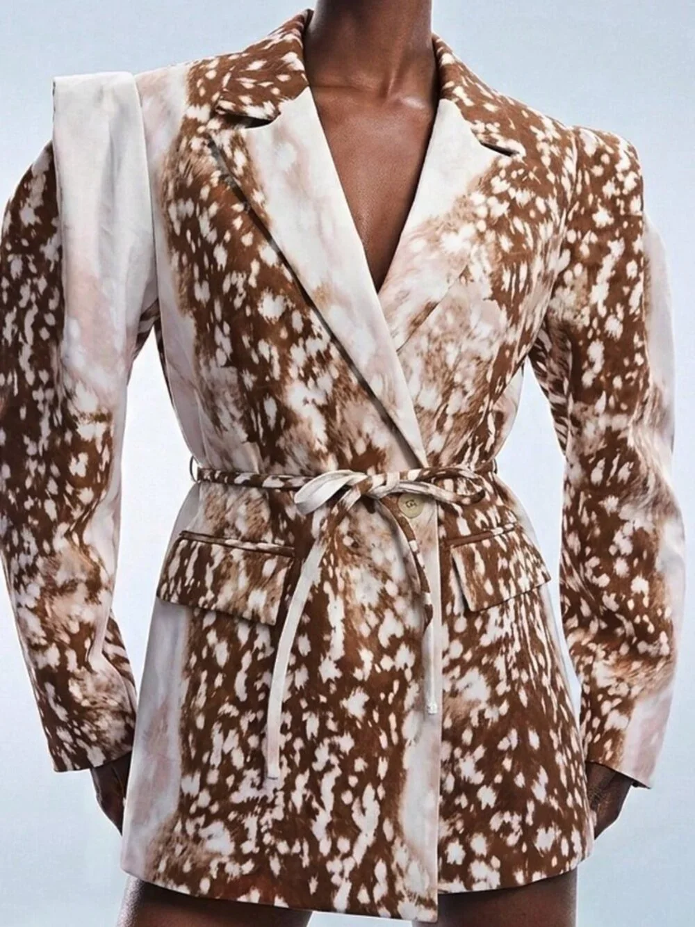 Multicolor Casual Women's Animal Print Contrast Oversized Wide Shoulder Blazer